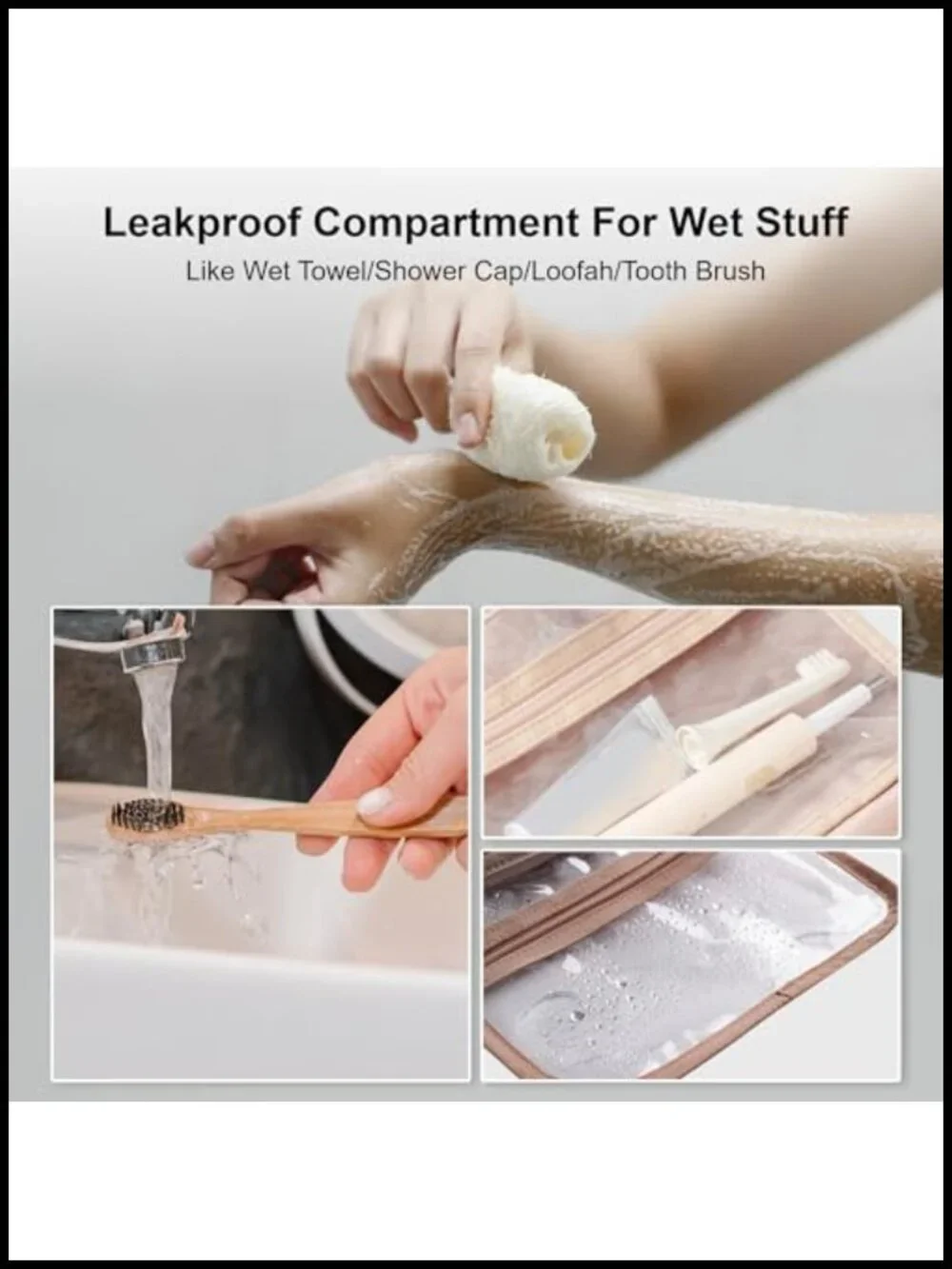 Travel Toiletry Bag with Hanging Hook and Leakproof Wet/Dry Compartments